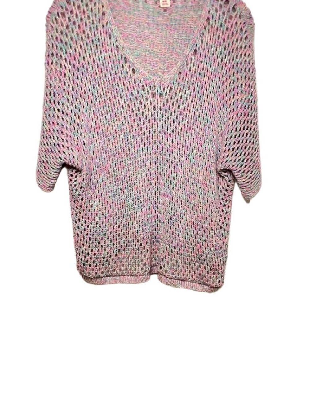 Mossimo Supply Co Womens M Open Knit Sweater Short Sleeve Multicolor V-Neck